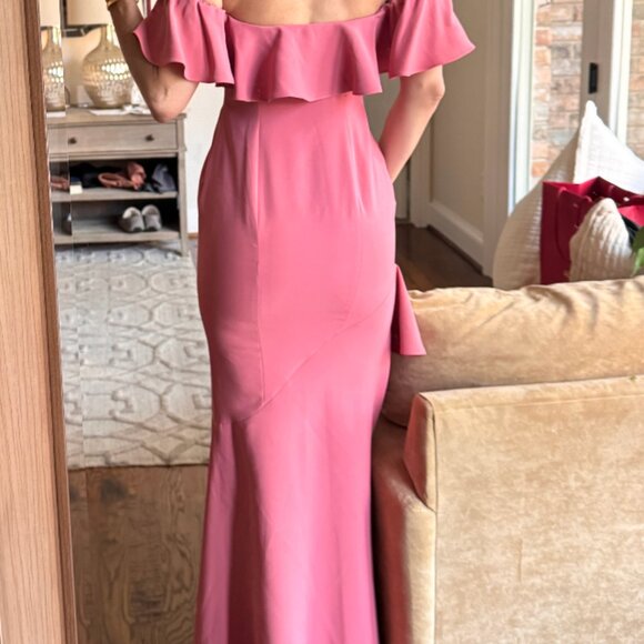 Likely Cabrera Gown in Mauvewood Ruffle Asymmetrical Off Shoulder Pink Size 0 - Picture 5 of 7